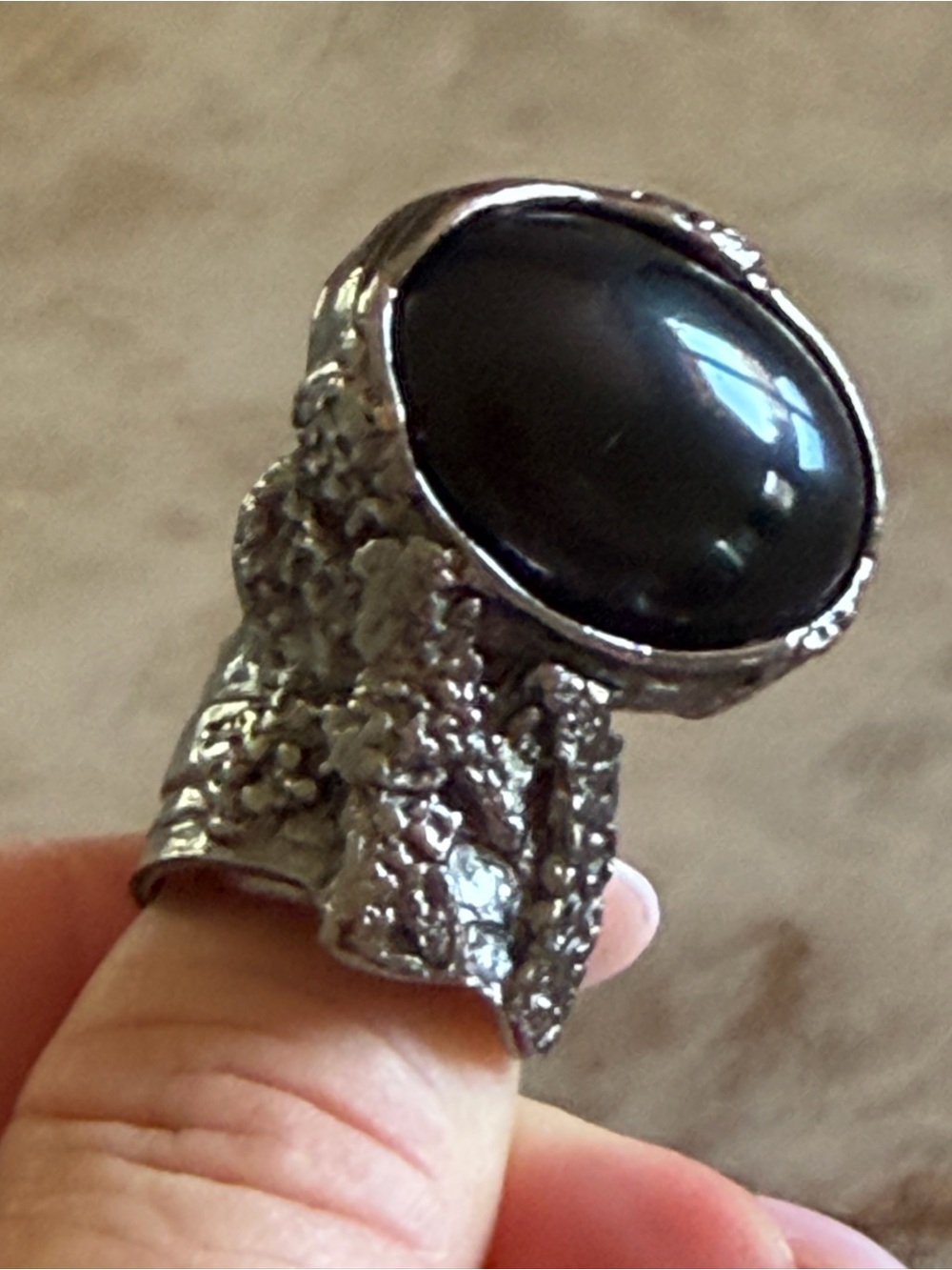 Yves Saint Laurent Arty Silver-Tone Ring with Black Oval Stone
